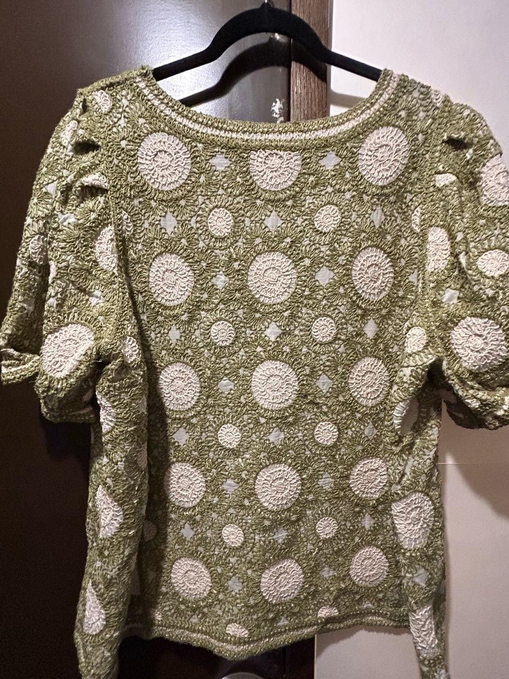 Cato Top Womens 14/16W Plus Green Scoop Neck Puff Sleeve Crochet Boho NWT - Picture 3 of 9